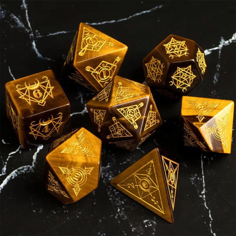 Shieldmage - Tigers Eye Gemstone Dice Set & Dice Case