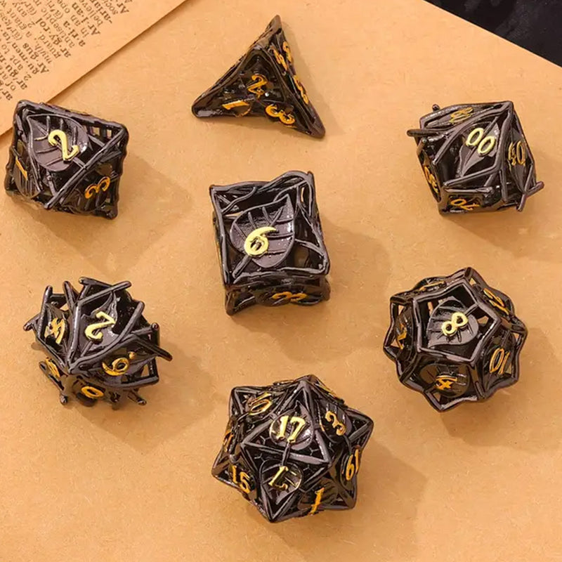 Darkened Woods - 7 Piece Hollow Metal Polyhedral Dice Set & Dice Case