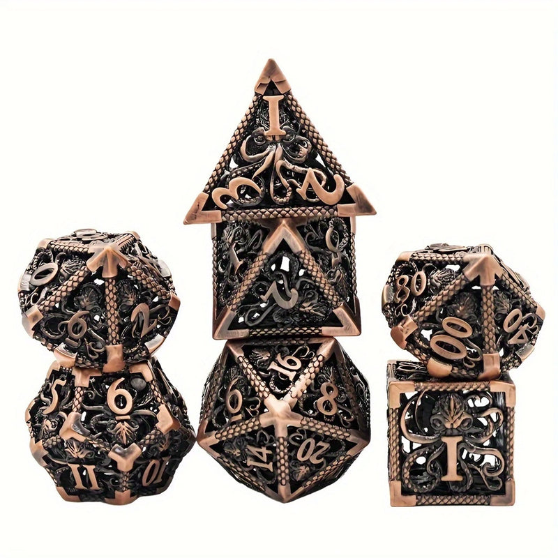 Great Old One  - 7 Piece Hollow Metal Polyhedral Dice Set & Dice Case
