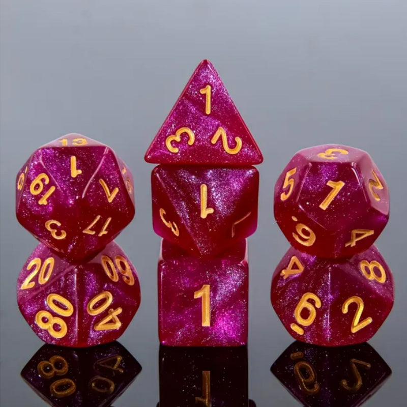 Ruby Slippers - 7 Piece Polyhedral Dice Set + Dice Bag