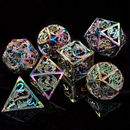 Rainbow Dragon - 7 Piece Hollow Metal Polyhedral Dice Set & Dice Case