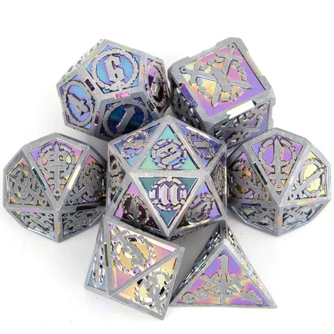 Bismuth - 7 Piece Titanium Alloy Metal Polyhedral Dice Set & Dice Case