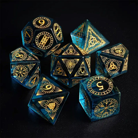 Arcane Myths - Handcrafted Glass Dice Set  & Dice Case