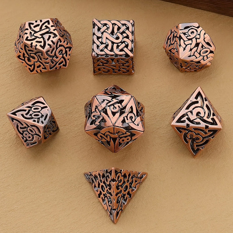 Valhalla's Weave - 7 Piece Hollow Metal Polyhedral Dice Set & Dice Case