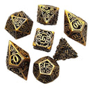 Ornate Secrets - 7 Piece Hollow Metal Polyhedral Dice Set & Dice Case