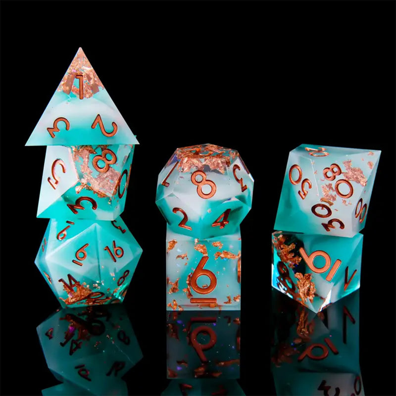 Elemental Gold - Handcrafted Sharp Edge Dice Set & Dice Case