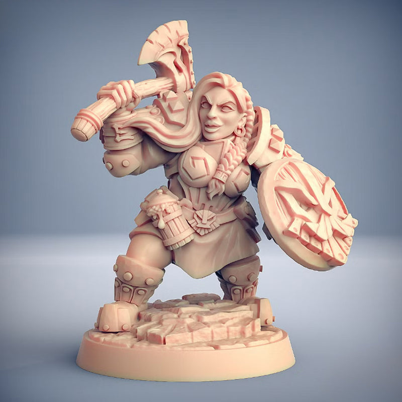 Dwarven Female Fighter B | BeaMini Print to Order Miniatures