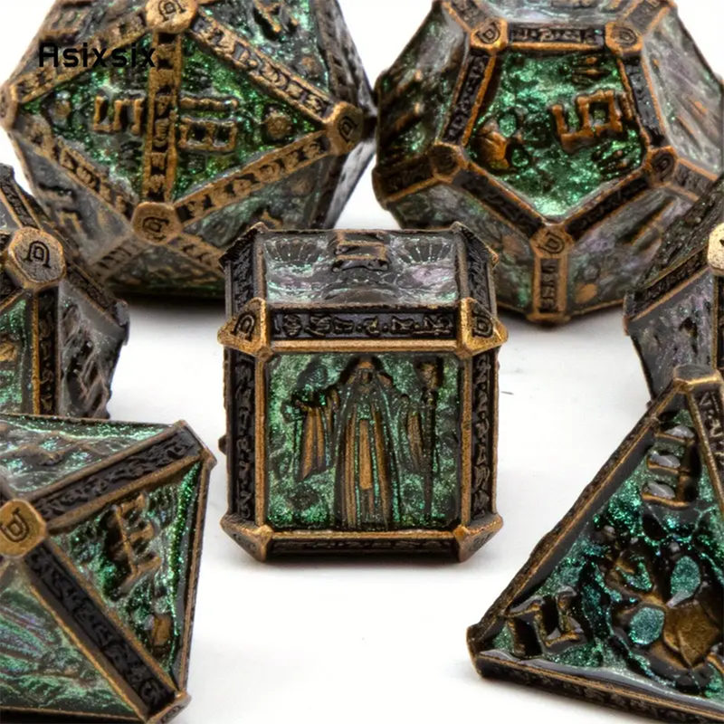 Forgotten Age - 7 Piece Metal Polyhedral Dice Set & Dice Case