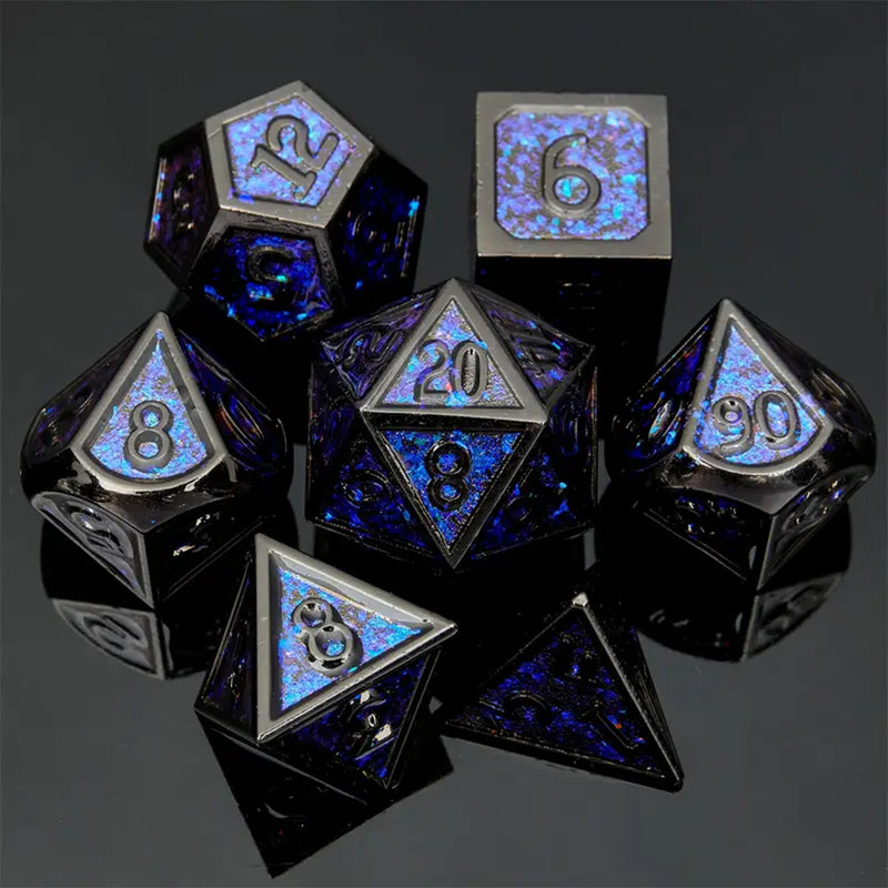 Nephilim - 7 Piece Metal Polyhedral Dice Set & Dice Case