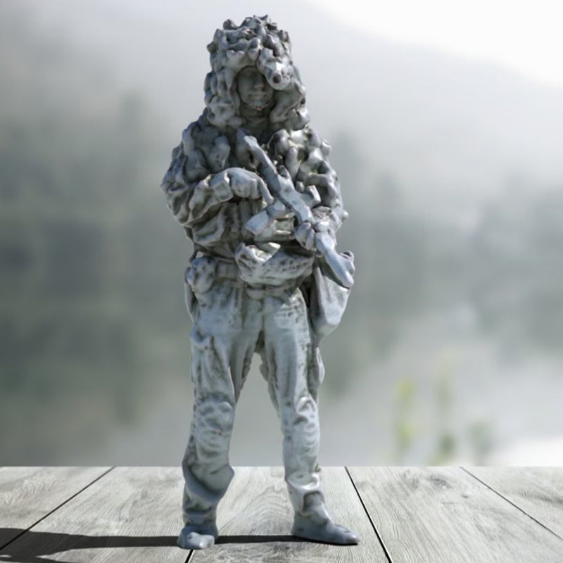 Soldier in Ghillie Helmet | BeaMini Print to Order Miniatures