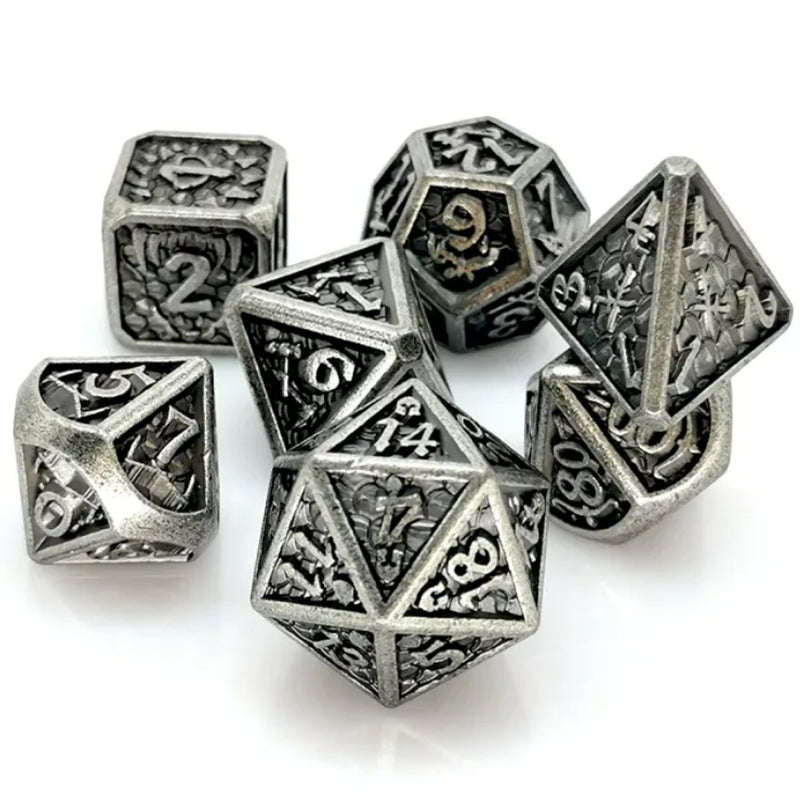 Dragons Bite - 7 Piece Metal Polyhedral Dice Set & Dice Case