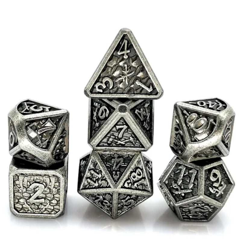 Dragons Bite - 7 Piece Metal Polyhedral Dice Set & Dice Case