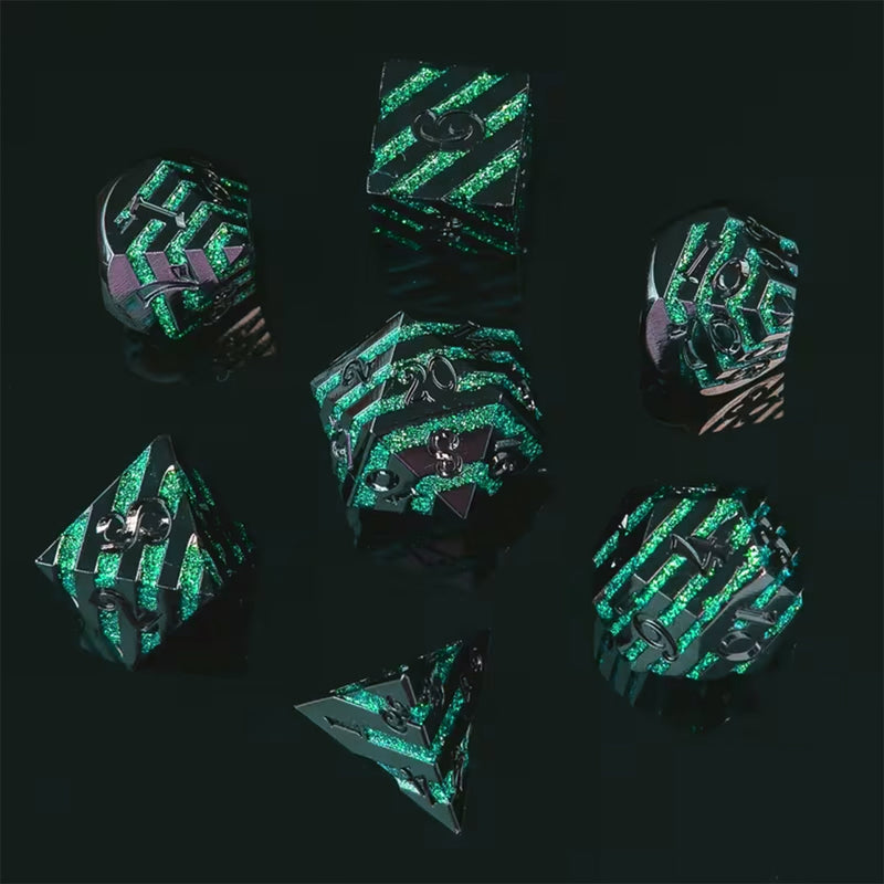 Druidic Power Stone - 7 Piece Metal Polyhedral Dice Set  & Dice Case