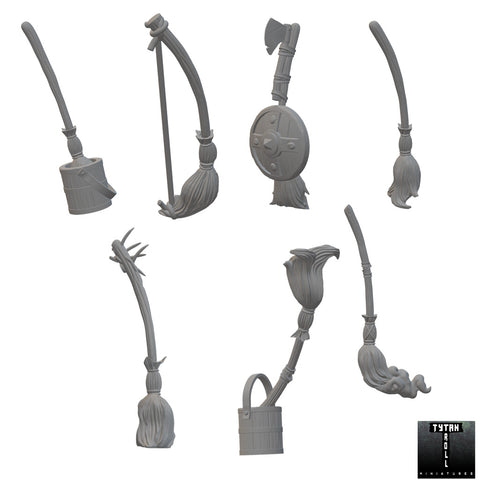 Enchanted Brooms (7 Magic Brooms) | BeaMini Unpainted RPG Miniatures