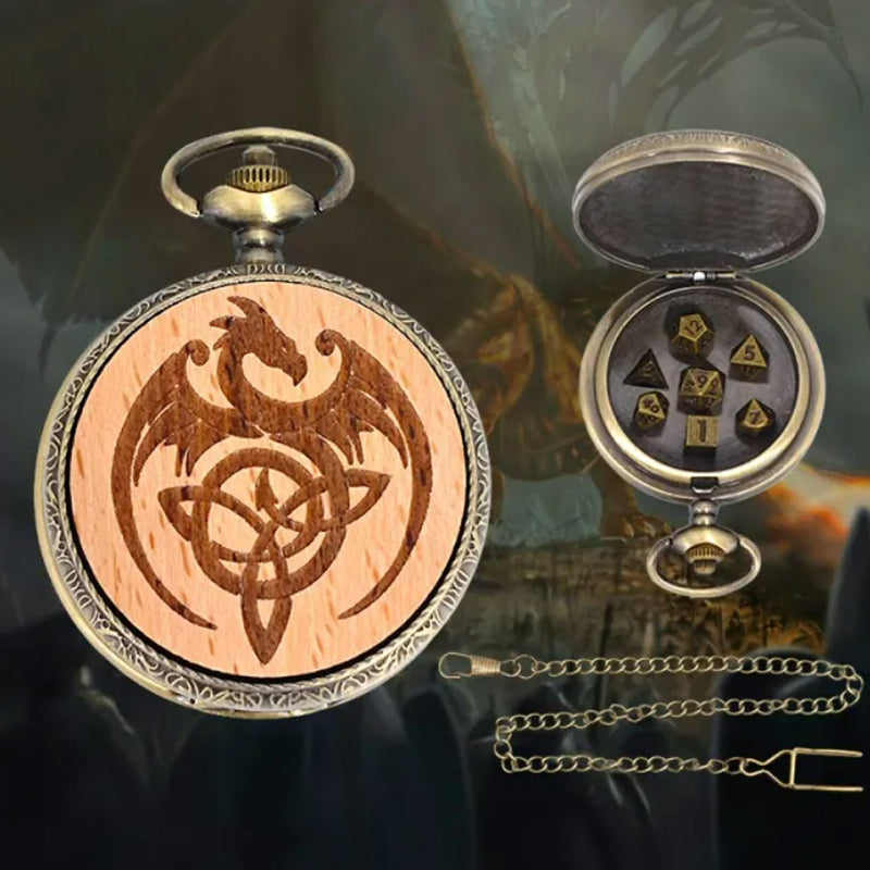 Father Time - 7 Piece Mini Metal Polyhedral Dice Set & Pocket Watch Style Case