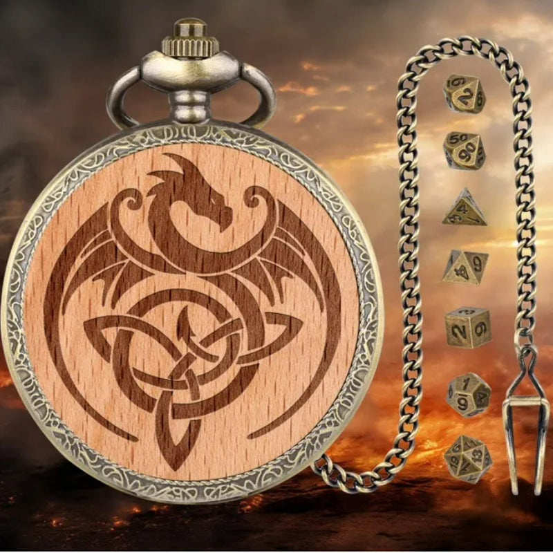 Father Time - 7 Piece Mini Metal Polyhedral Dice Set & Pocket Watch Style Case