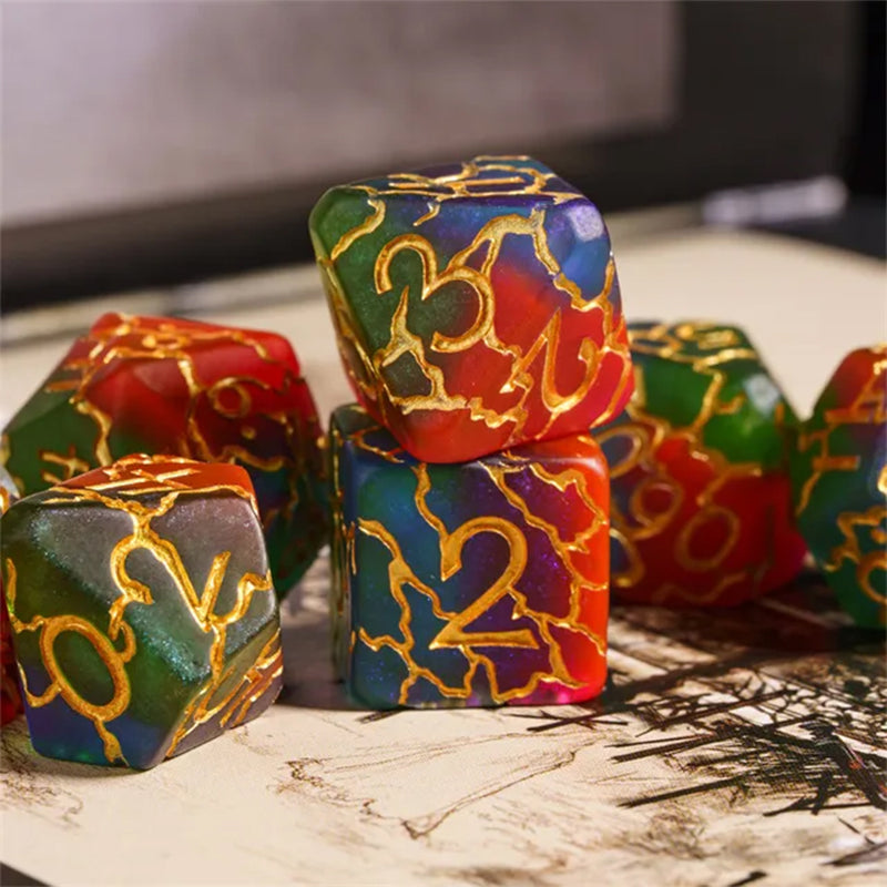 Fractured Magic - 7 Piece Polyhedral Dice Set + Dice Bag