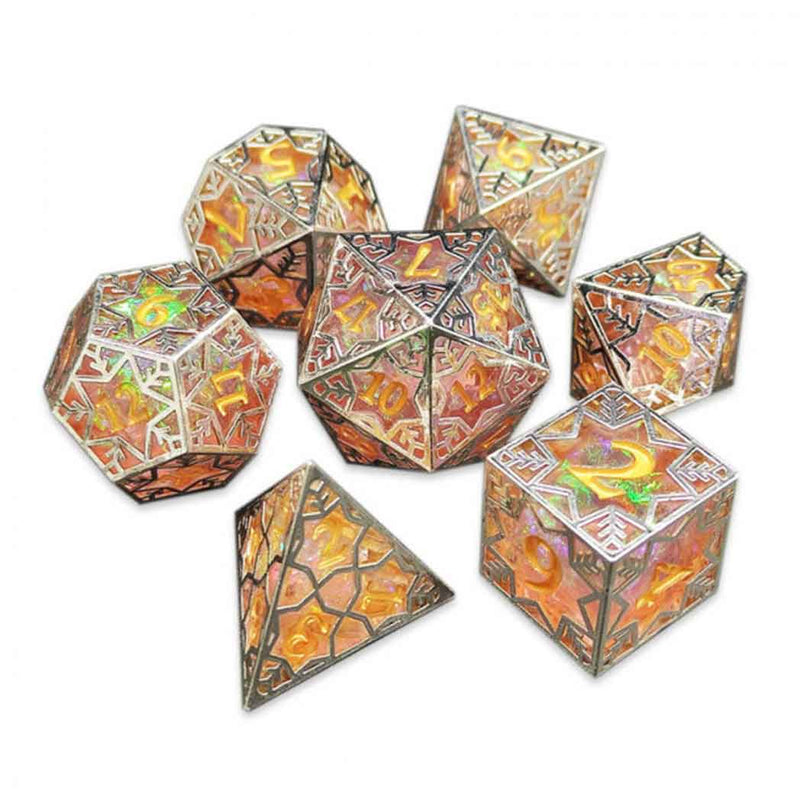 Gilded Tesseract: Orange - Sharp Edge Dice Set & Dice Case