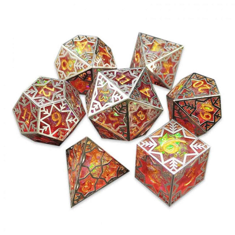 Gilded Tesseract: Red - Sharp Edge Dice Set & Dice Case