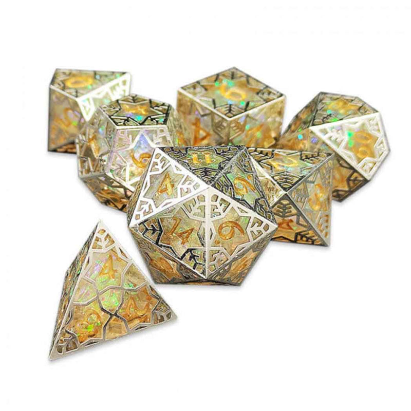 Gilded Tesseract: White/Green - Sharp Edge Dice Set & Dice Case