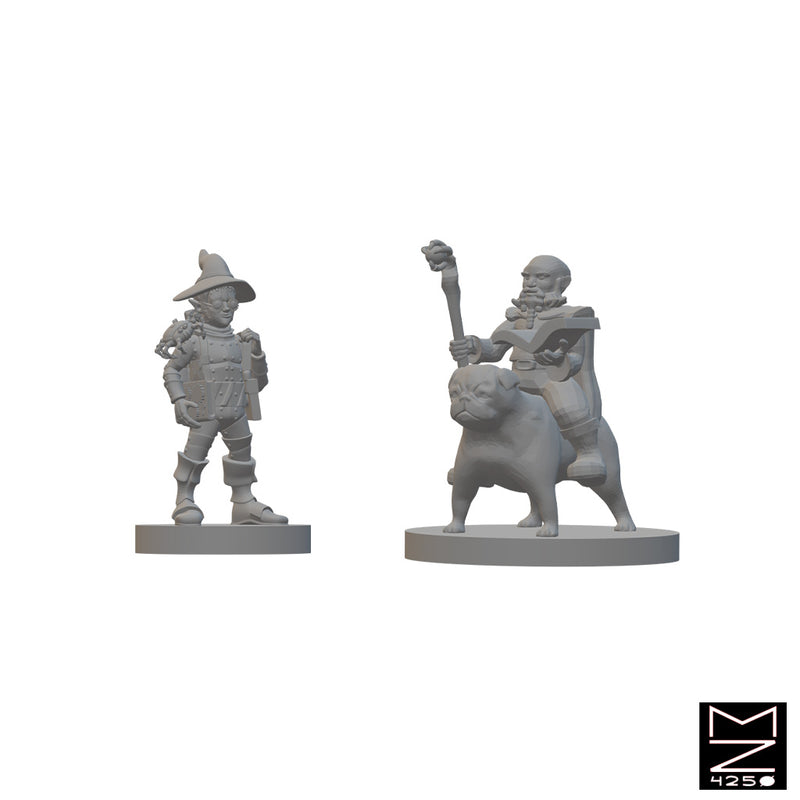 Gnome Male Wizards with War Pug | BeaMini Unpainted RPG Miniatures