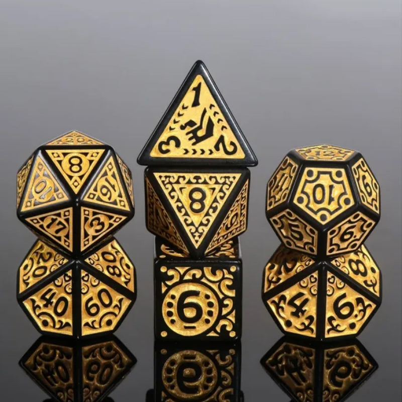 Golden Flame - 7 Piece Polyhedral Dice Set + Dice Bag
