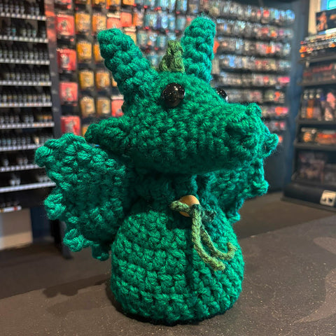 Handmade Crochet Dice Dragon - Forest Green