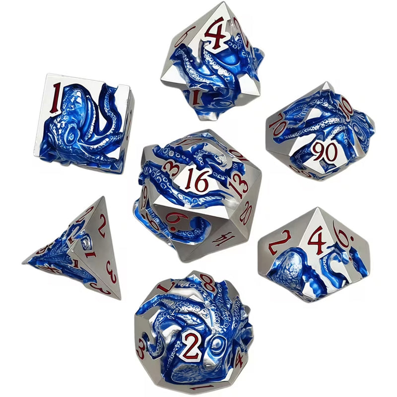 Harrowed Depths - 7 Piece Hollow Metal Polyhedral Dice Set & Dice Case