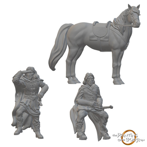 Human Fighters and Mount | BeaMini Unpainted RPG Miniatures