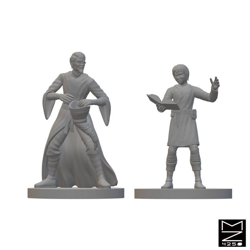 Human Wizard and Apprentice | BeaMini Unpainted RPG Miniatures