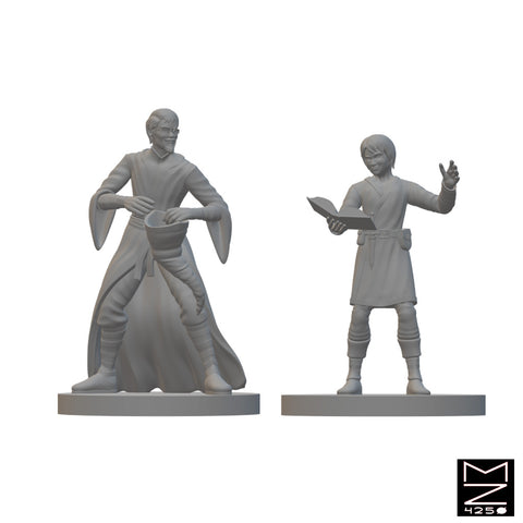 Human Wizard and Apprentice | BeaMini Unpainted RPG Miniatures