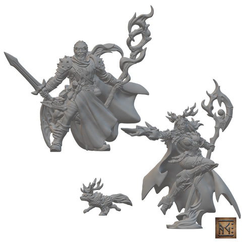 Human Wizards & Familiar | BeaMini Unpainted RPG Miniatures