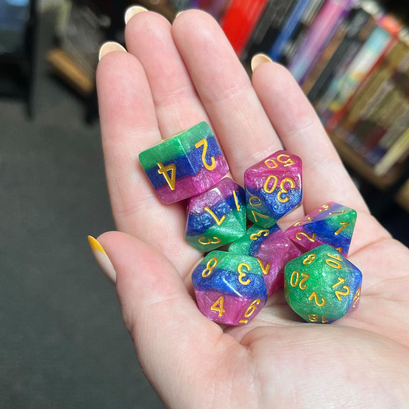 Jesters Gambit - 7 Piece Polyhedral Dice Set + Dice Bag