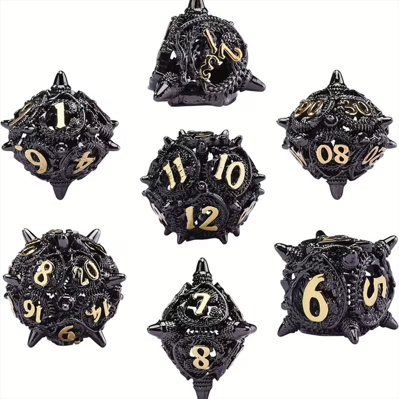 Lathliss - 7 Piece Metal Polyhedral Dice Set & Dice Case