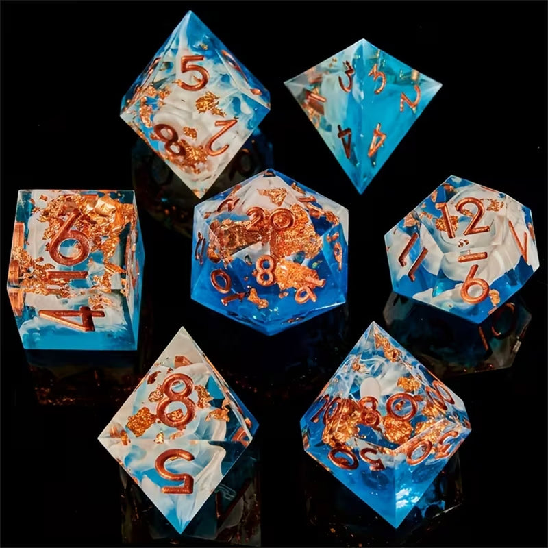 Lost Treasures - 7 Piece Handcrafted Polyhedral Dice Set & Dice Case