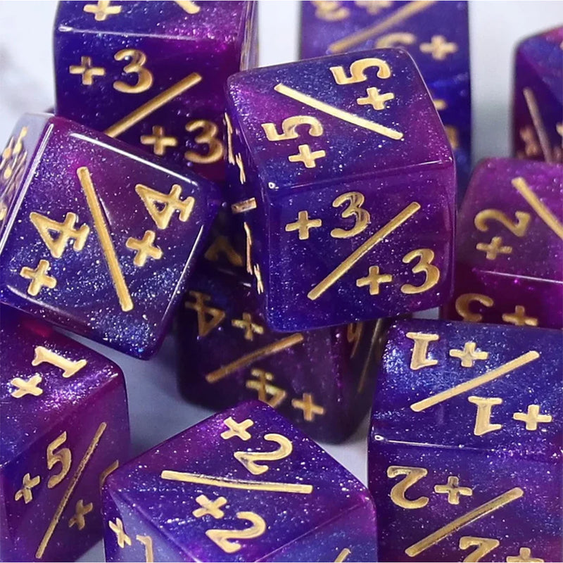 MTG Positive Counter Dice (pack of 10) - Dark Blue & Purple with Glitter