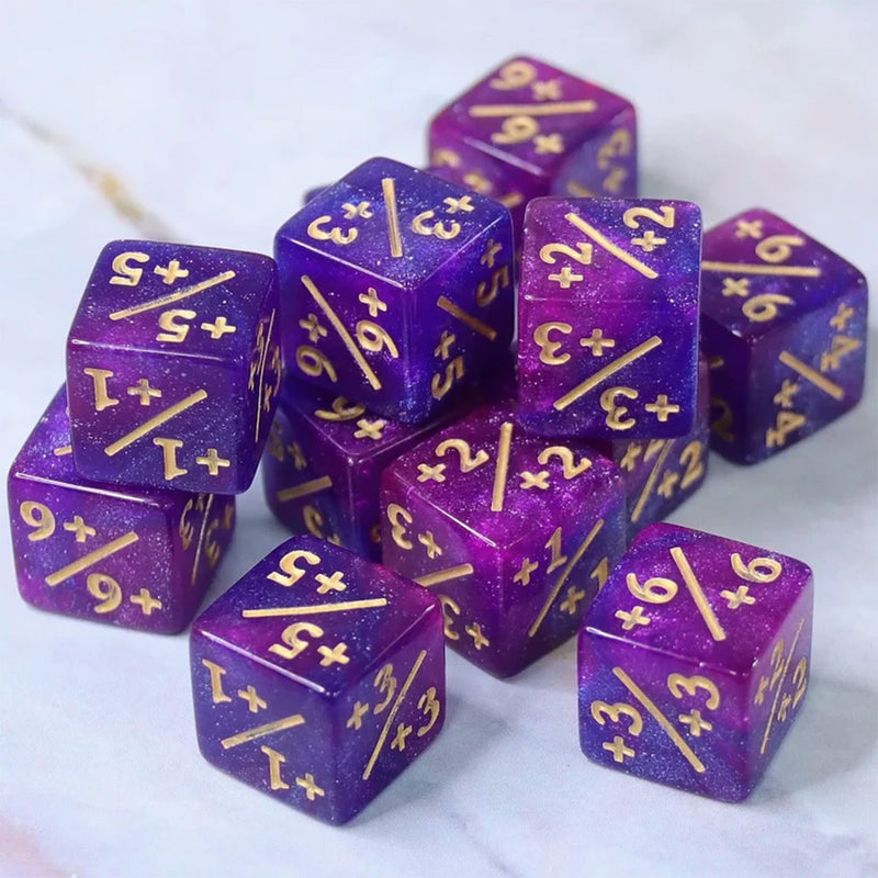 MTG Positive Counter Dice (pack of 10) - Dark Blue & Purple with Glitter