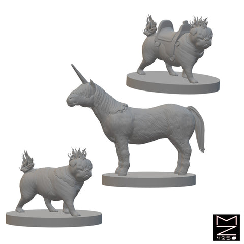 Magical Companions (Pocket Unicorn and Hell Pugs) | BeaMini Unpainted RPG Miniatures