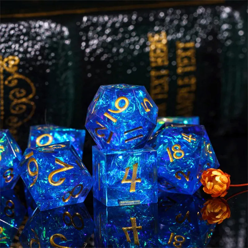 Mini Sized Heart of the Ocean Handcrafted Sharp Edge Dice Set & DiceBag