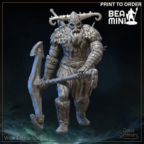Vestar Kveldulfsson, Undead Barbarian | BeaMini Print to Order Miniatures