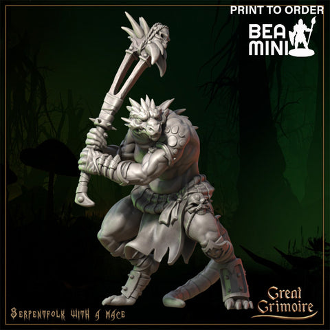 Serpentfolk with a Mace | BeaMini Print to Order Miniatures