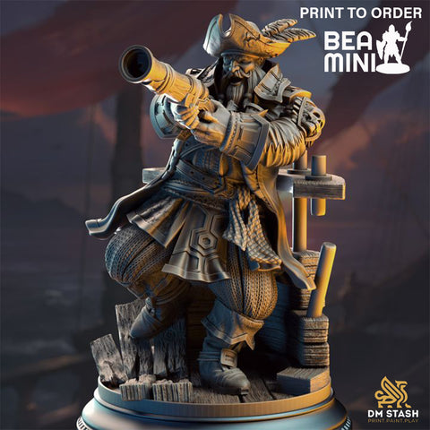 Dwarf Pirate Captain - Baradin Blackbeard | BeaMini Print to Order Miniatures