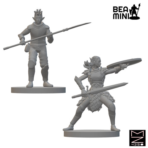 Elf Female Fighters | BeaMini Unpainted RPG Miniatures