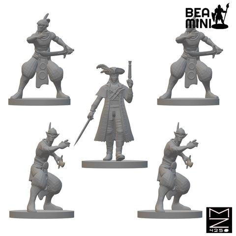 Pirate Captain and Crew | BeaMini Unpainted RPG Miniatures