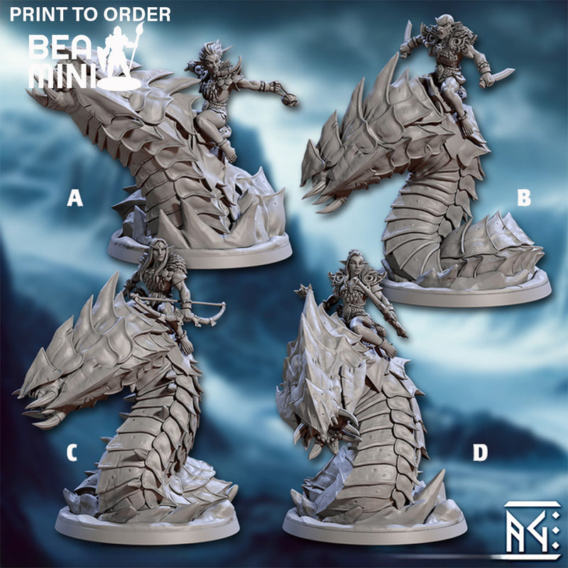 Frostworm Riders| BeaMini Print to Order Miniatures