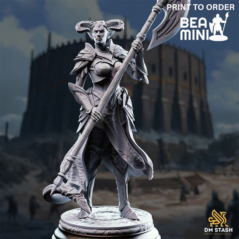 Tiefling Fighter - The Matriarch | BeaMini Print to Order Miniatures