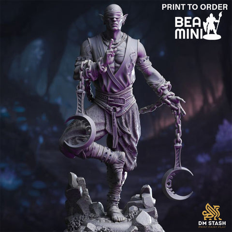 Uxas the Reborn - Drow Monk | BeaMini Print to Order Miniatures