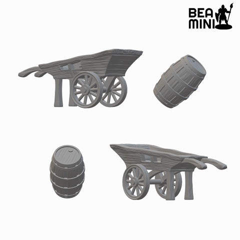 Hand Carts & Barrels | BeaMini Unpainted RPG Miniatures