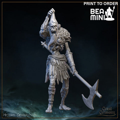 Hrosskel Grimwaldsson, Undead Barbarian | BeaMini Print to Order Miniatures