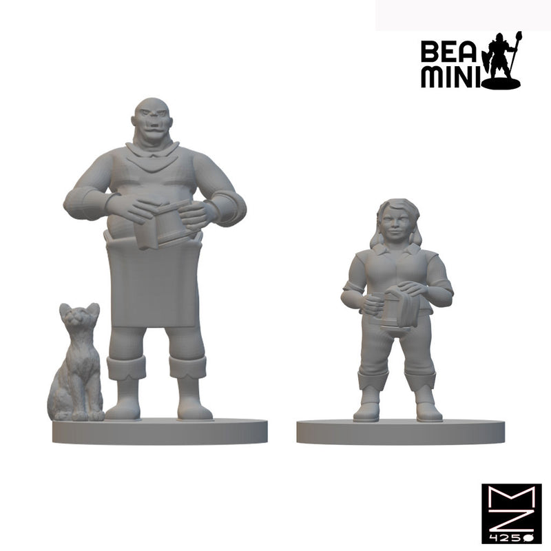 Innkeeper & Bartender | BeaMini Unpainted RPG Miniatures
